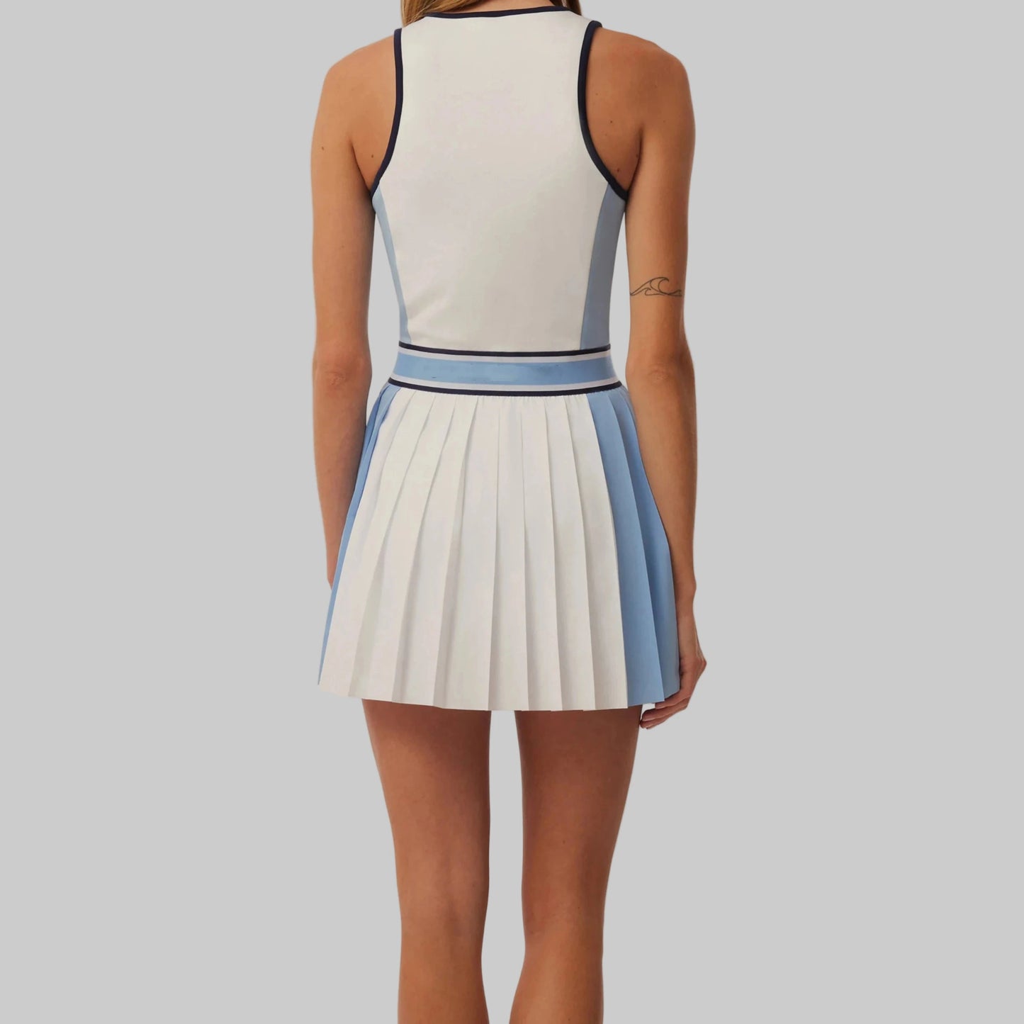 Kitchen Women's ON Court Pickleball Dress- White & Light Blue