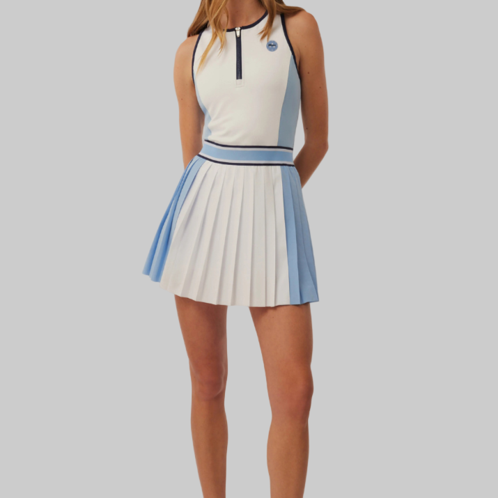 Kitchen Women's ON Court Pickleball Dress- White & Light Blue
