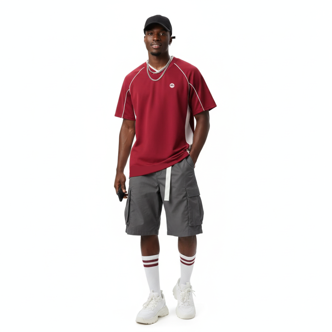 Kitchen Performance Pickleball V-Neck Stitch Tee Shirt –- Red & White