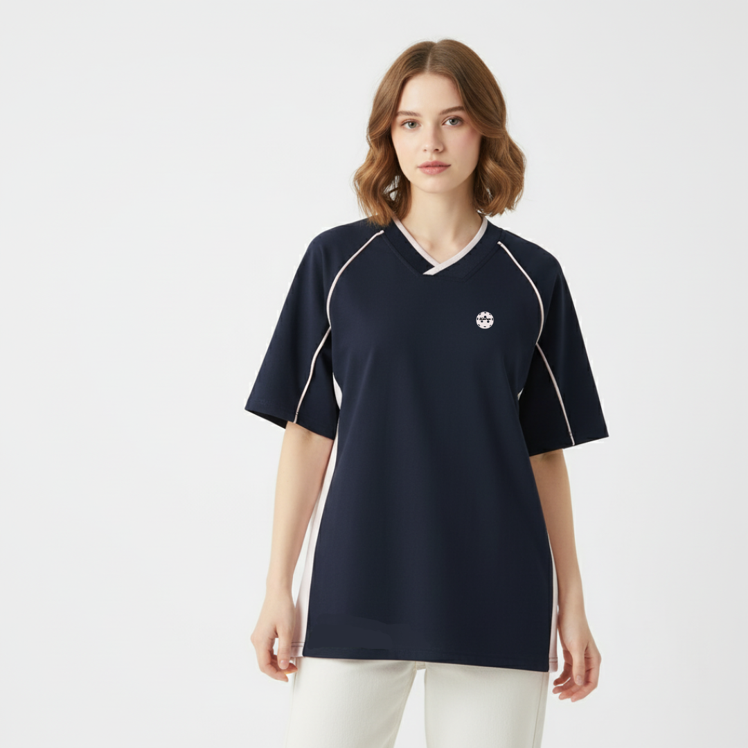 Kitchen Performance Pickleball V-Neck Stitch Tee Shirt –- Navy & White
