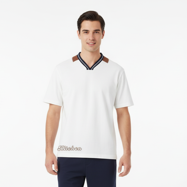 Varsity Luxe On and Off Court Tee – Off White with Contrast Collar