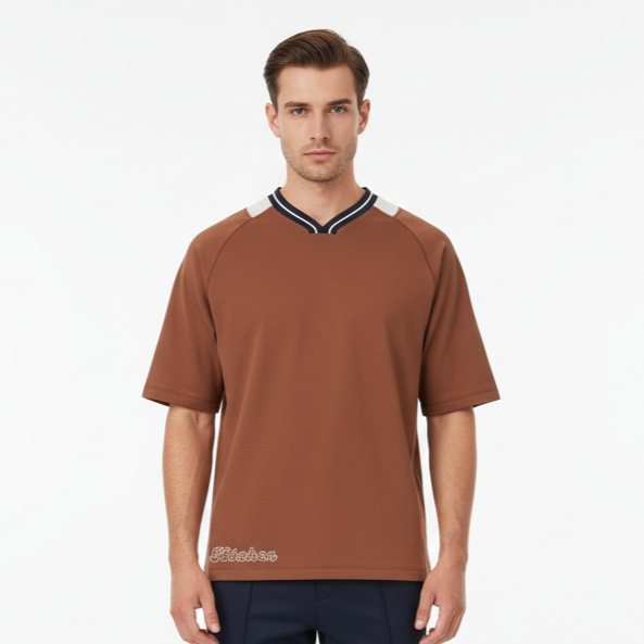 Varsity Luxe On and Off Court Tee – Rust Brown with Contrast Collar