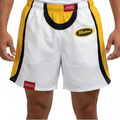 Kitchen Court Training Shorts – White & Gold Nylon