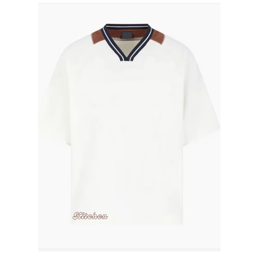 Varsity Luxe On and Off Court Tee –  Off White with Contrast Collar