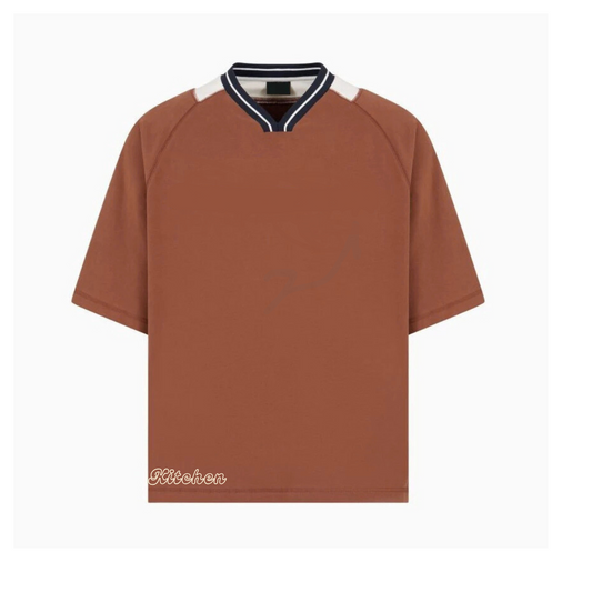 Varsity Luxe On and Off Court Tee – Rust Brown with Contrast Collar