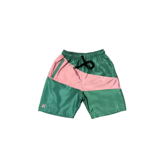 Kitchen Blocked Court Shorts – Pink & Green Nylon