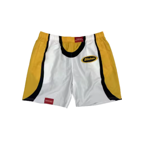Kitchen Court Training Shorts – White & Gold Nylon