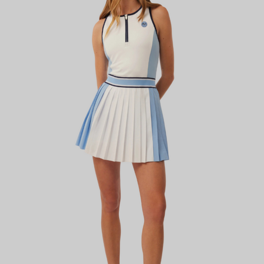 Kitchen Women's ON Court Pickleball Dress- White & Light Blue