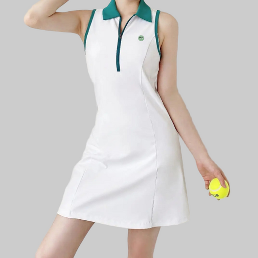 Kitchen Women's ON Court Pickleball Dress- White & Light Green
