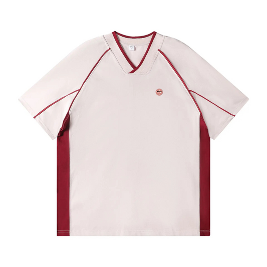 Kitchen Performance Pickleball V-Neck Stitch Tee Shirt –- White & Red