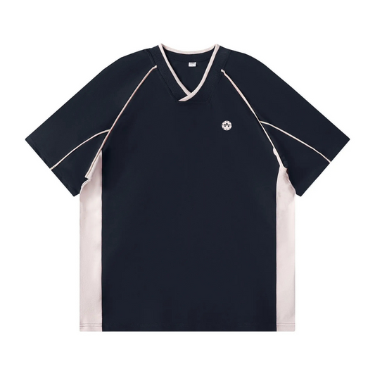 Kitchen Performance Pickleball V-Neck Stitch Tee Shirt –- Navy & White