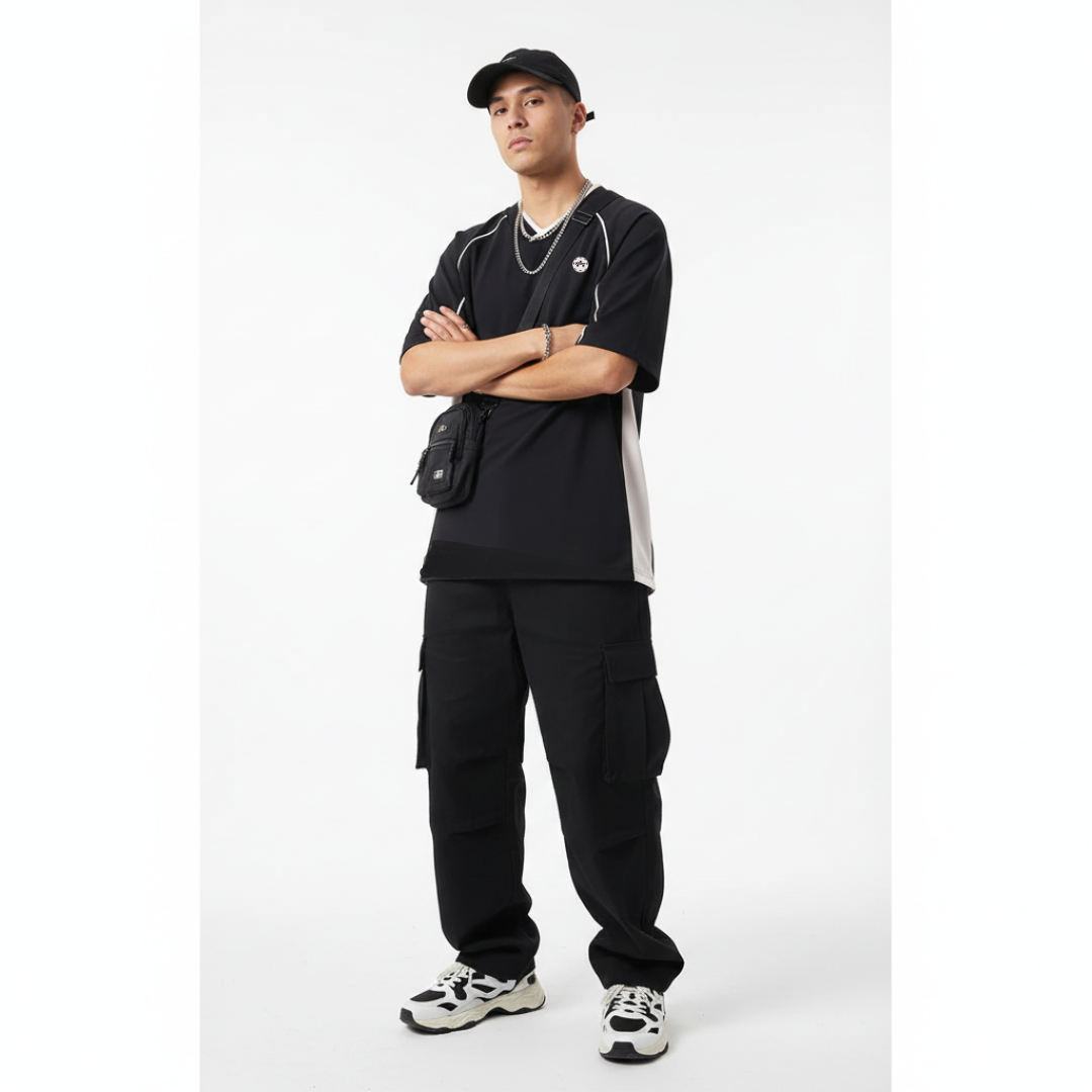 Kitchen Performance Pickleball V-Neck Stitch Tee Shirt –- Black & White