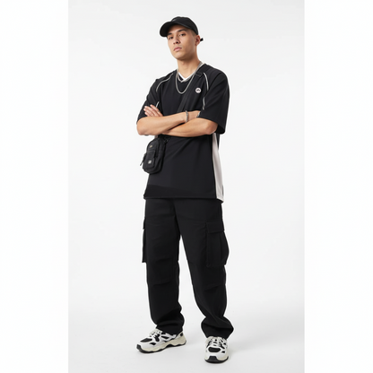 Kitchen Performance Pickleball V-Neck Stitch Tee Shirt –- Black & White