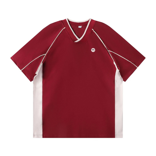 Kitchen Performance Pickleball V-Neck Stitch Tee Shirt –- Red & White