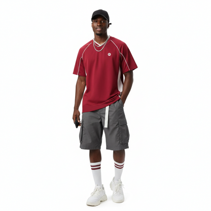 Kitchen Performance Pickleball V-Neck Stitch Tee Shirt –- Red & White