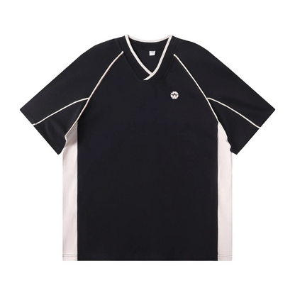 Kitchen Performance Pickleball V-Neck Stitch Tee Shirt –- Black & White