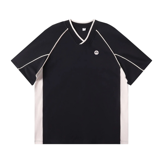Kitchen Performance Pickleball V-Neck Stitch Tee Shirt –- Black & White