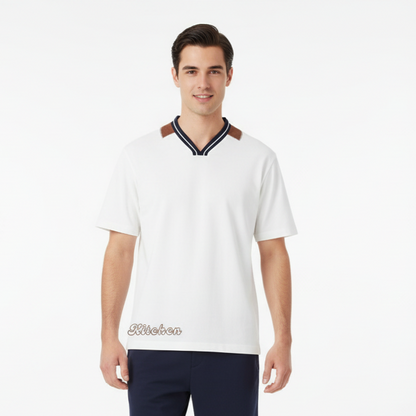 Varsity Luxe On and Off Court Tee –  Off White with Contrast Collar