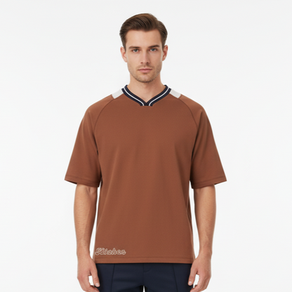 Varsity Luxe On and Off Court Tee – Rust Brown with Contrast Collar