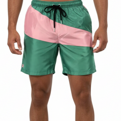 Kitchen Blocked Court Shorts – Pink & Green Nylon